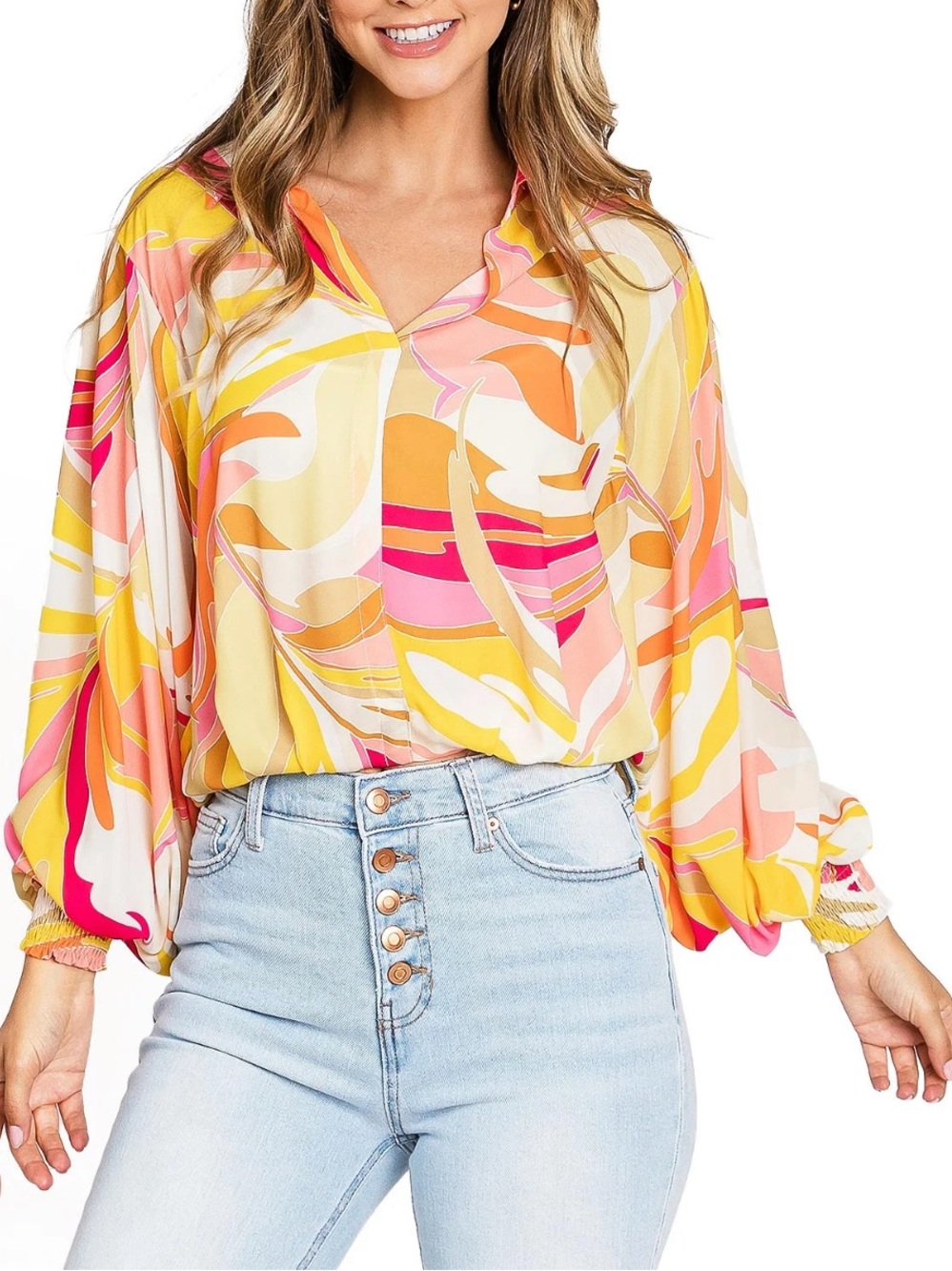 NWT Flying Tomato Abstract Print Bubble Hem Blouse